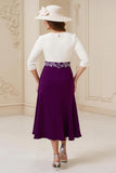 Marine A Ligne Bateau col 3/4 Manches Midi Robe d’invité de mariage avec appliques
