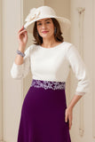 Marine A Ligne Bateau col 3/4 Manches Midi Robe d’invité de mariage avec appliques