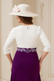 Marine A Ligne Bateau col 3/4 Manches Midi Robe d’invité de mariage avec appliques