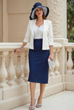 Fourreau bleu marine 2 pièces robe d’invité de mariage en satin extensible