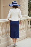 Fourreau bleu marine 2 pièces robe d’invité de mariage en satin extensible