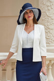 Fourreau bleu marine 2 pièces robe d’invité de mariage en satin extensible