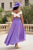 Mousseline de soie violette Une ligne haut-bas Épaule dénudée Robe d’invitée de mariage