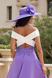 Mousseline de soie violette Une ligne haut-bas Épaule dénudée Robe d’invitée de mariage