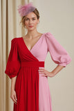 Col en V rouge Mousseline de soie Une ligne Robe d’invité de mariage