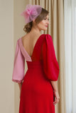 Col en V rouge Mousseline de soie Une ligne Robe d’invité de mariage