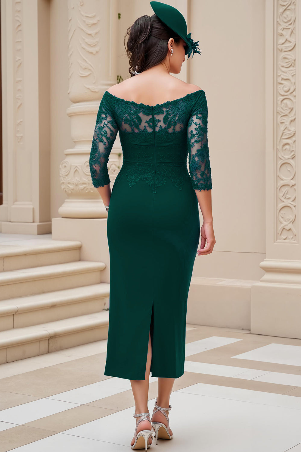 Robe d’invitée de mariée en dentelle bleu royal à épaule dénudée froncée
