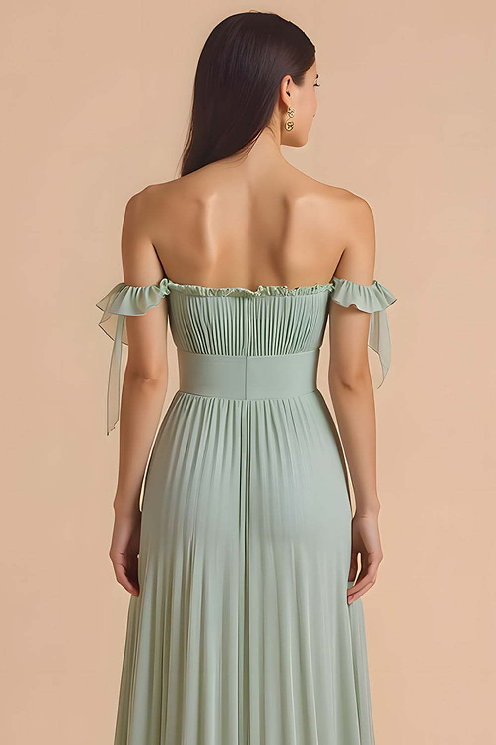 Vert sauge Robe de demoiselle d’honneur plissée trapèze en mousseline de soie