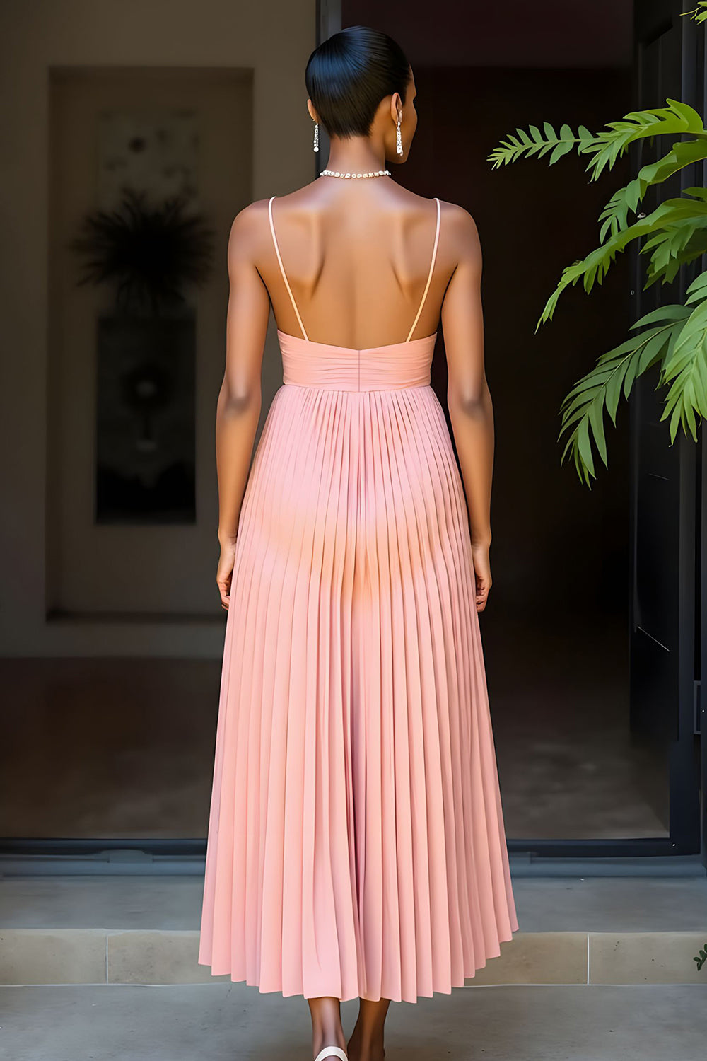 Coucher de soleil plissé une ligne spaghetti bretelles robe de demoiselle d’honneur
