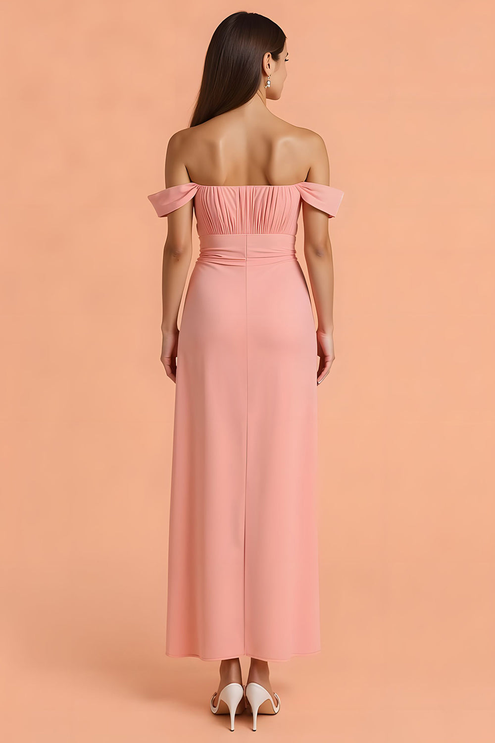 Fourreau Blush Robe de demoiselle d’honneur longue à épaules dénudées avec fente