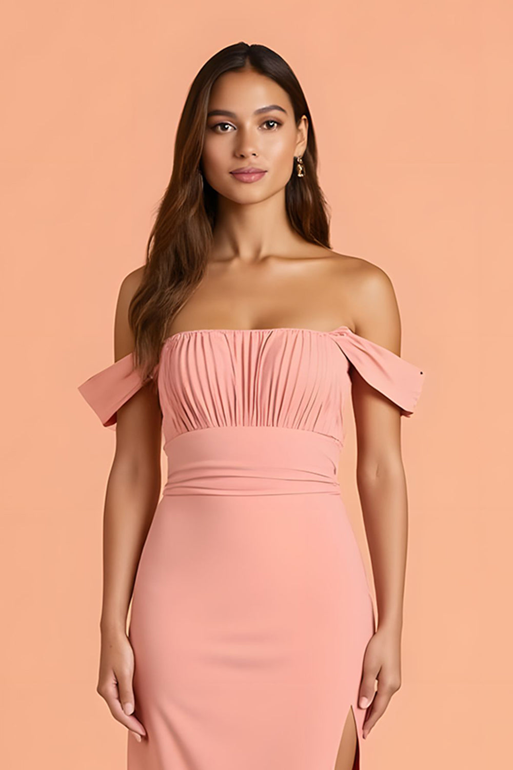 Fourreau Blush Robe de demoiselle d’honneur longue à épaules dénudées avec fente