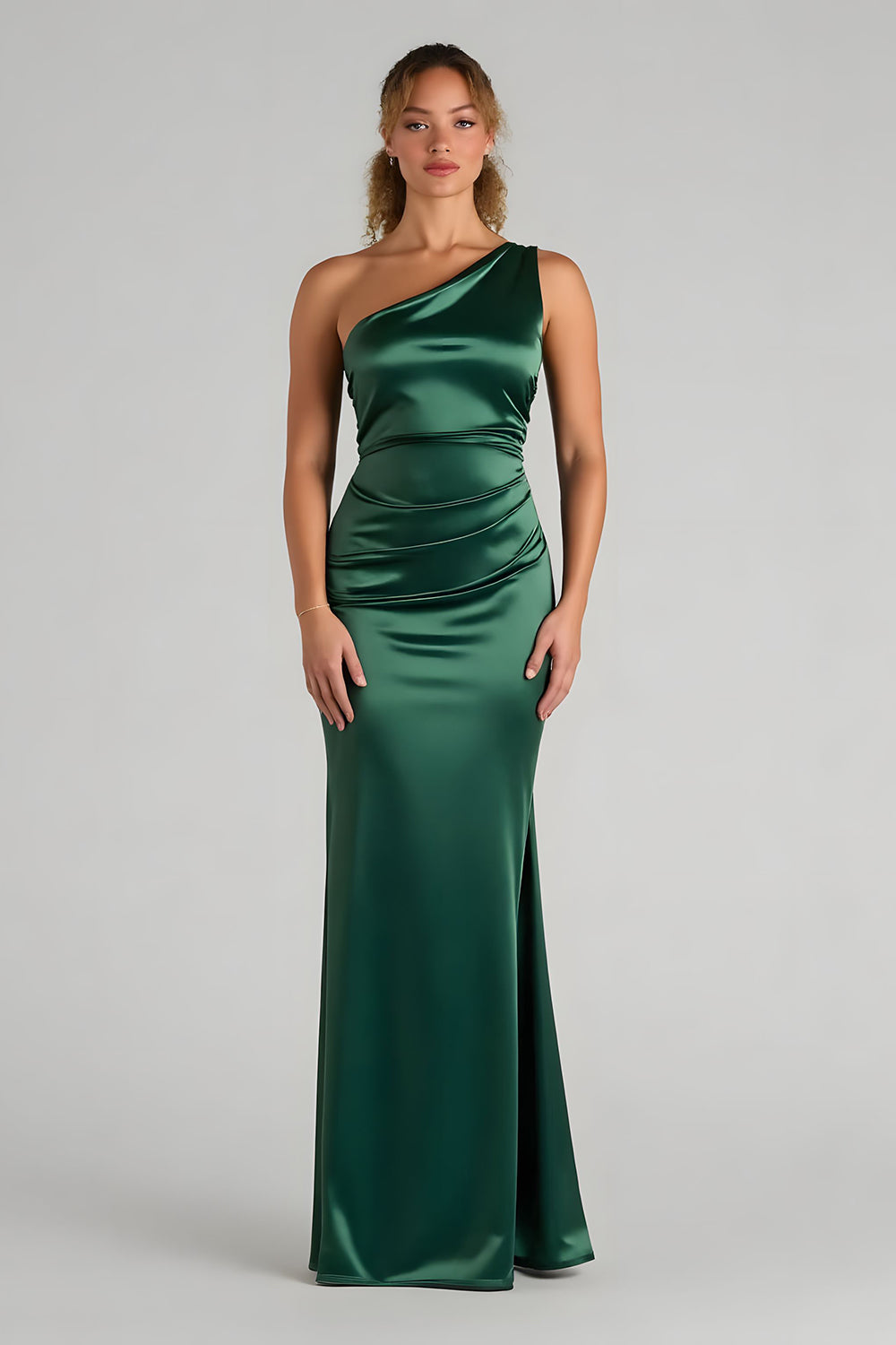 Robe de demoiselle d’honneur maxi épaule sirène vert foncé