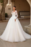 Robe de mariée ivoire à manches longues appliquée Sweep Train