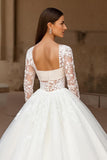 Robe de mariée ivoire à manches longues appliquée Sweep Train