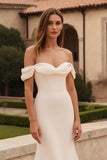 Robe de mariée simple ivoire à épaules dénudées sirène Sweep Train