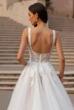 Ivoire Une Ligne Corset Col Carré Tulle Court Train Robe De Mariée Avec Dentelle