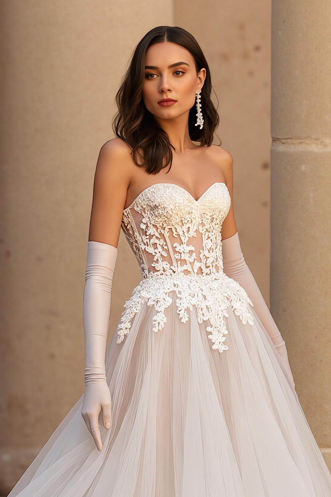 Sweetheart dentelle tulle une corset ligne robe de mariée ivoire