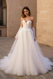 Sans bretelles Une ligne Tulle Ivoire Corset Robe de mariée longue