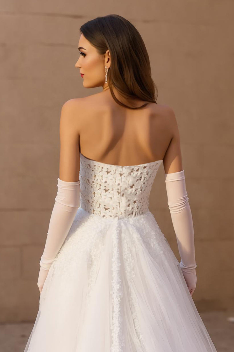 Sans bretelles Une ligne Tulle Ivoire Corset Robe de mariée longue