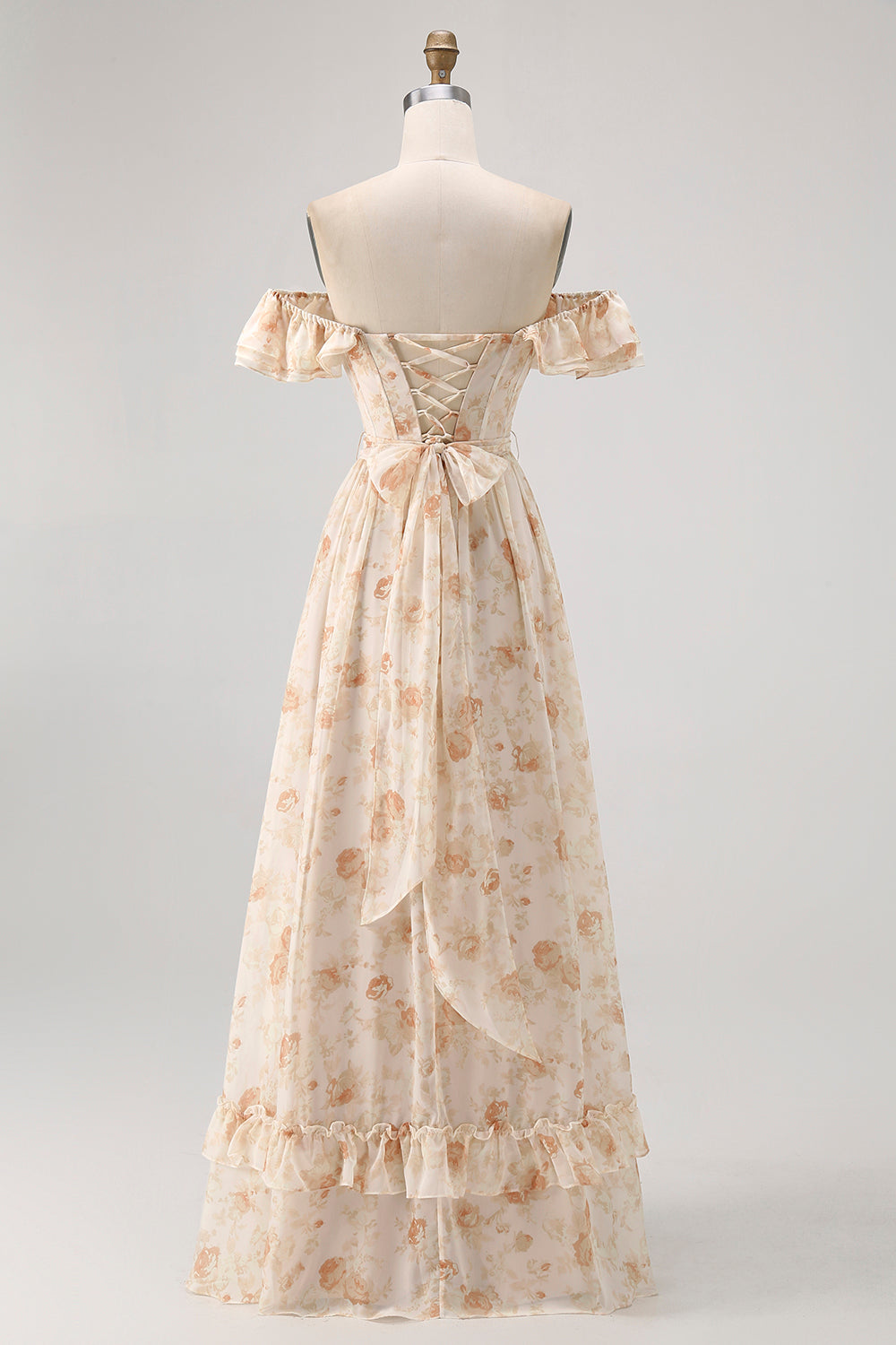 Fleur de champagne hors de l’épaule Corset Robe de demoiselle d’honneur trapèze avec fente