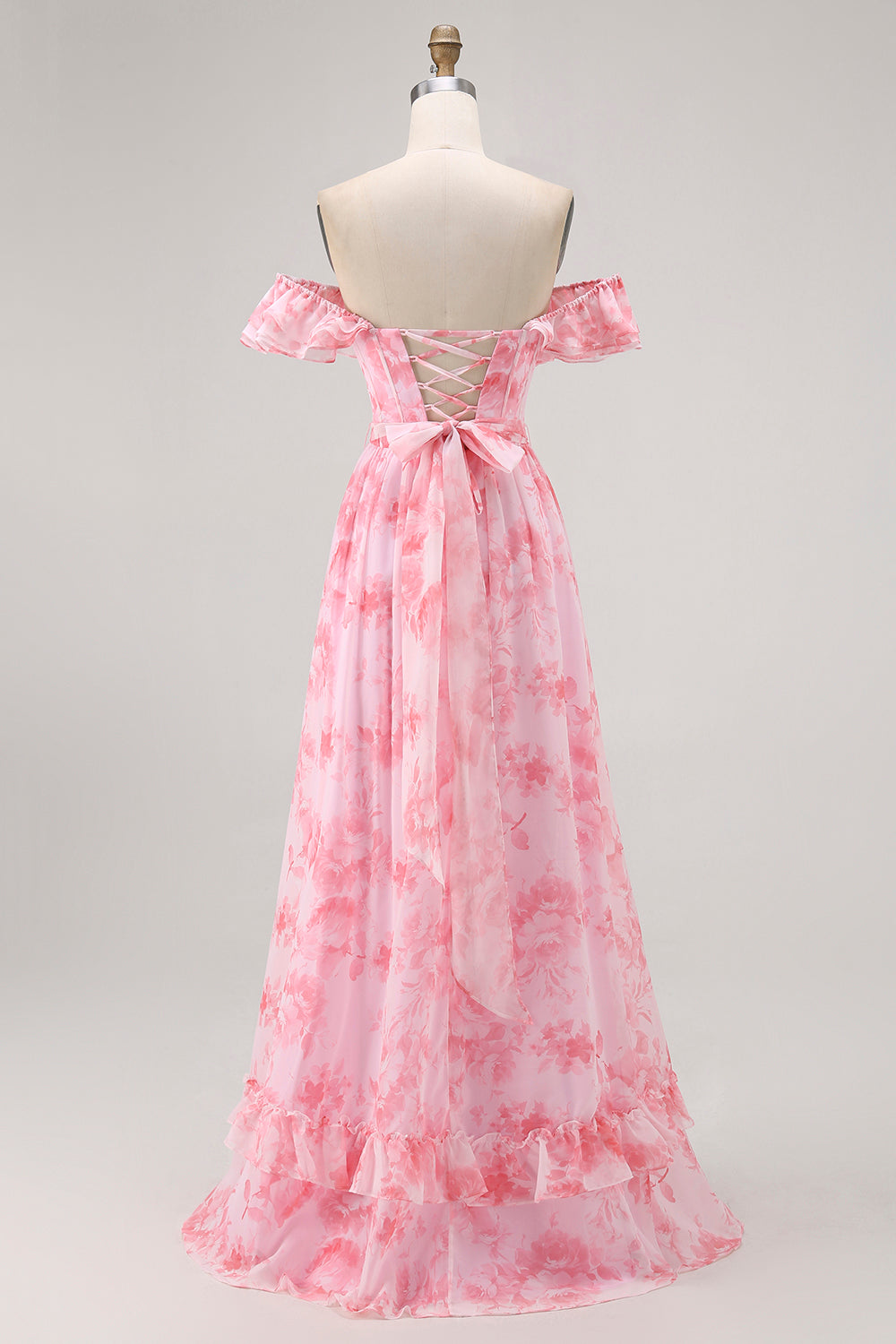 Fleur de champagne hors de l’épaule Corset Robe de demoiselle d’honneur trapèze avec fente