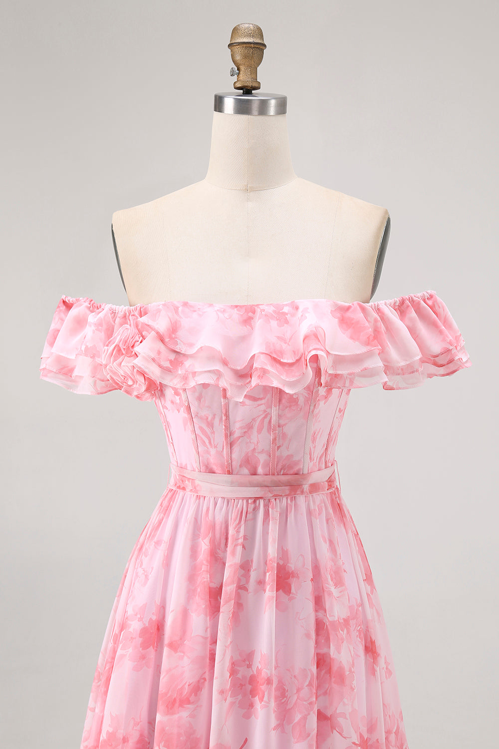 Fleur de champagne hors de l’épaule Corset Robe de demoiselle d’honneur trapèze avec fente
