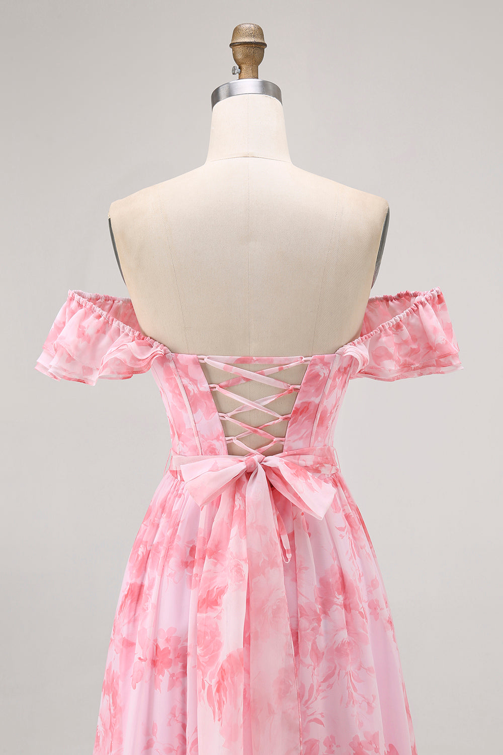 Fleur de champagne hors de l’épaule Corset Robe de demoiselle d’honneur trapèze avec fente