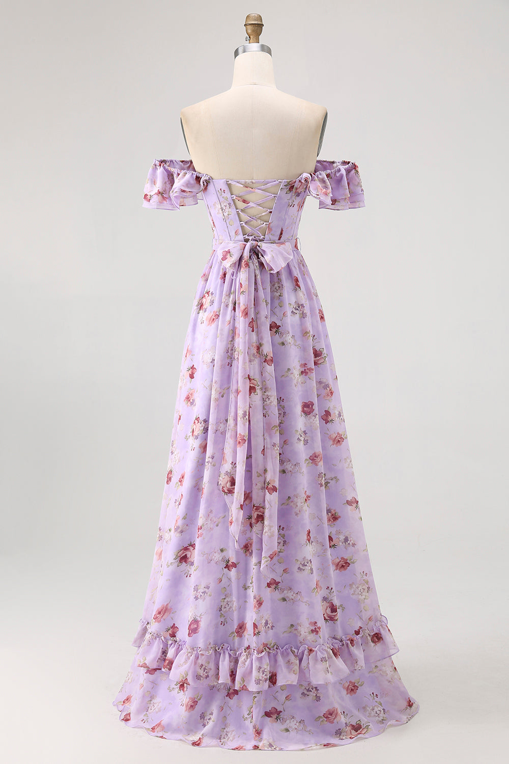Fleur de champagne hors de l’épaule Corset Robe de demoiselle d’honneur trapèze avec fente