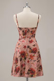 Imprimé une ligne Dusty Rose Corset Homecoming Dress