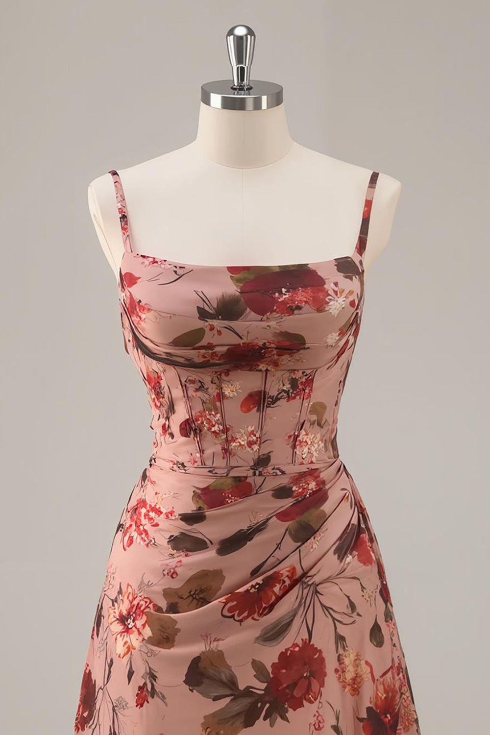 Imprimé une ligne Dusty Rose Corset Homecoming Dress
