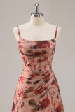 Imprimé une ligne Dusty Rose Corset Homecoming Dress