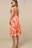 Robe d’été froncée à col en V imprimé coucher de soleil