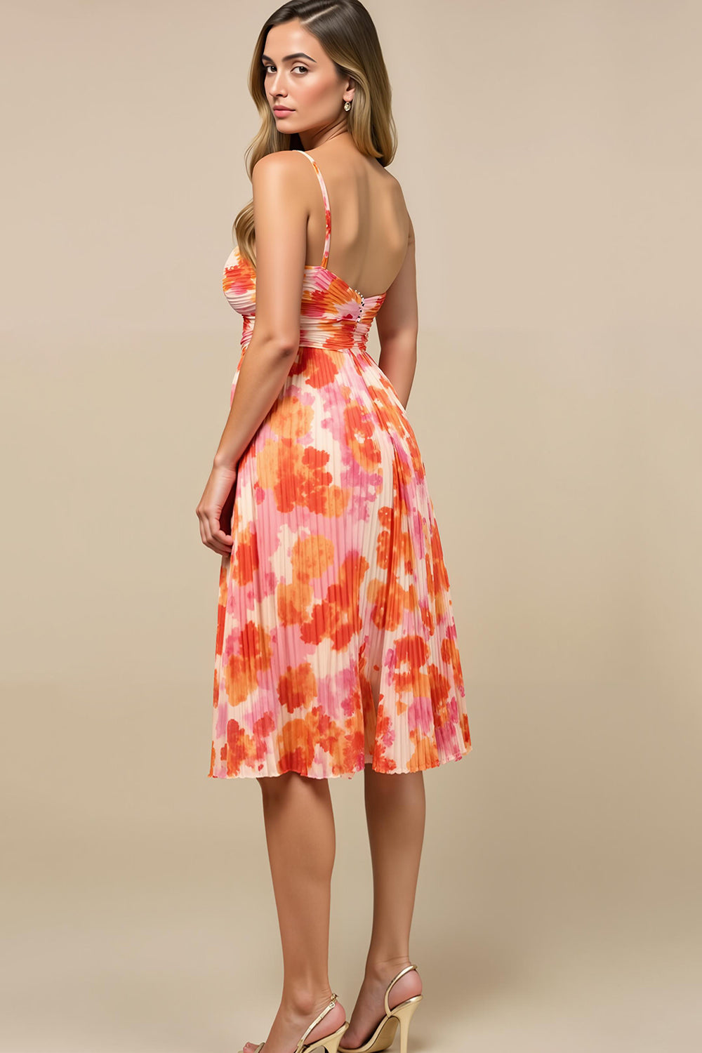 Sunset Printed A Line Midi Ruched Robe d’été