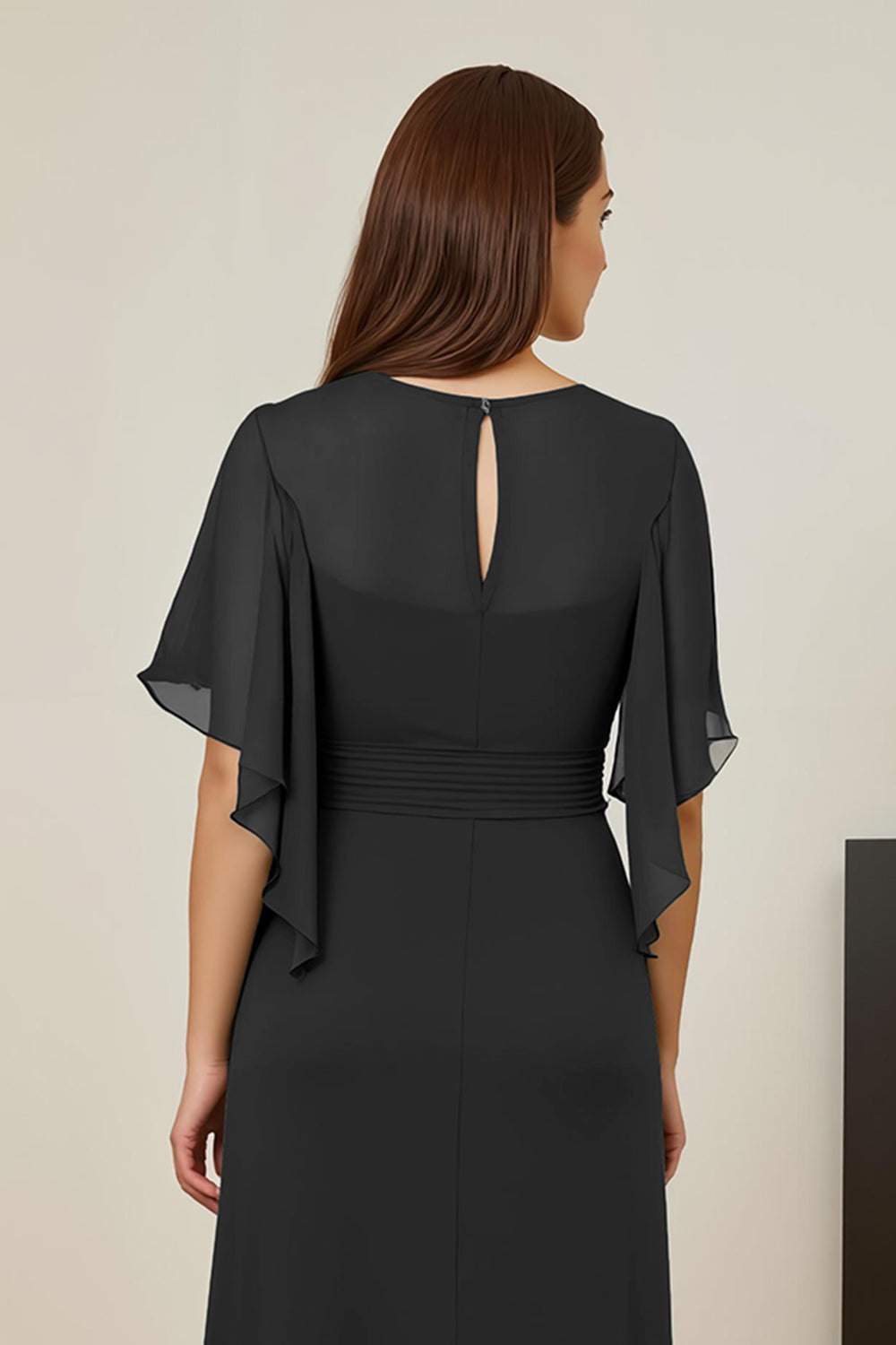 Robe de mère de la mariée froncée vert foncé avec manches flottantes