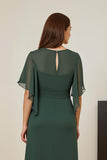 Robe de mère de la mariée froncée vert foncé avec manches flottantes