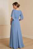 Dusty Blue A Ligne Col V Mousseline de soie Robe de la mère de la mariée avec appliques