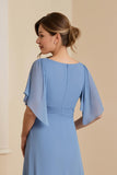 Dusty Blue A Ligne Col V Mousseline de soie Robe de la mère de la mariée avec appliques
