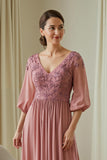 Robe de mère de la mariée en mousseline de soie rose poussiéreuse avec appliques