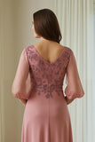 Robe de mère de la mariée en mousseline de soie rose poussiéreuse avec appliques