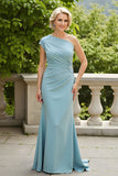 Robe Mère de la mariée Fourreau Bleu Clair Une Épaule Avec Appiques