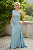 Robe Mère de la mariée Fourreau Bleu Clair Une Épaule Avec Appiques