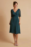 Pin col V mousseline demi-manches Midi Robe mère de la mariée