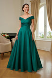Robe longue de mère de la mariée à col en V trapèze vert foncé avec volants