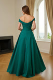 Robe longue de mère de la mariée à col en V trapèze vert foncé avec volants
