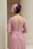 Dusty Rose A-ligne col en V 3/4 manches mère de la mariée robe avec appliques