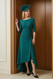 Robe de mère de la mariée en pin à col bateau froncée à manches 3/4 avec volants