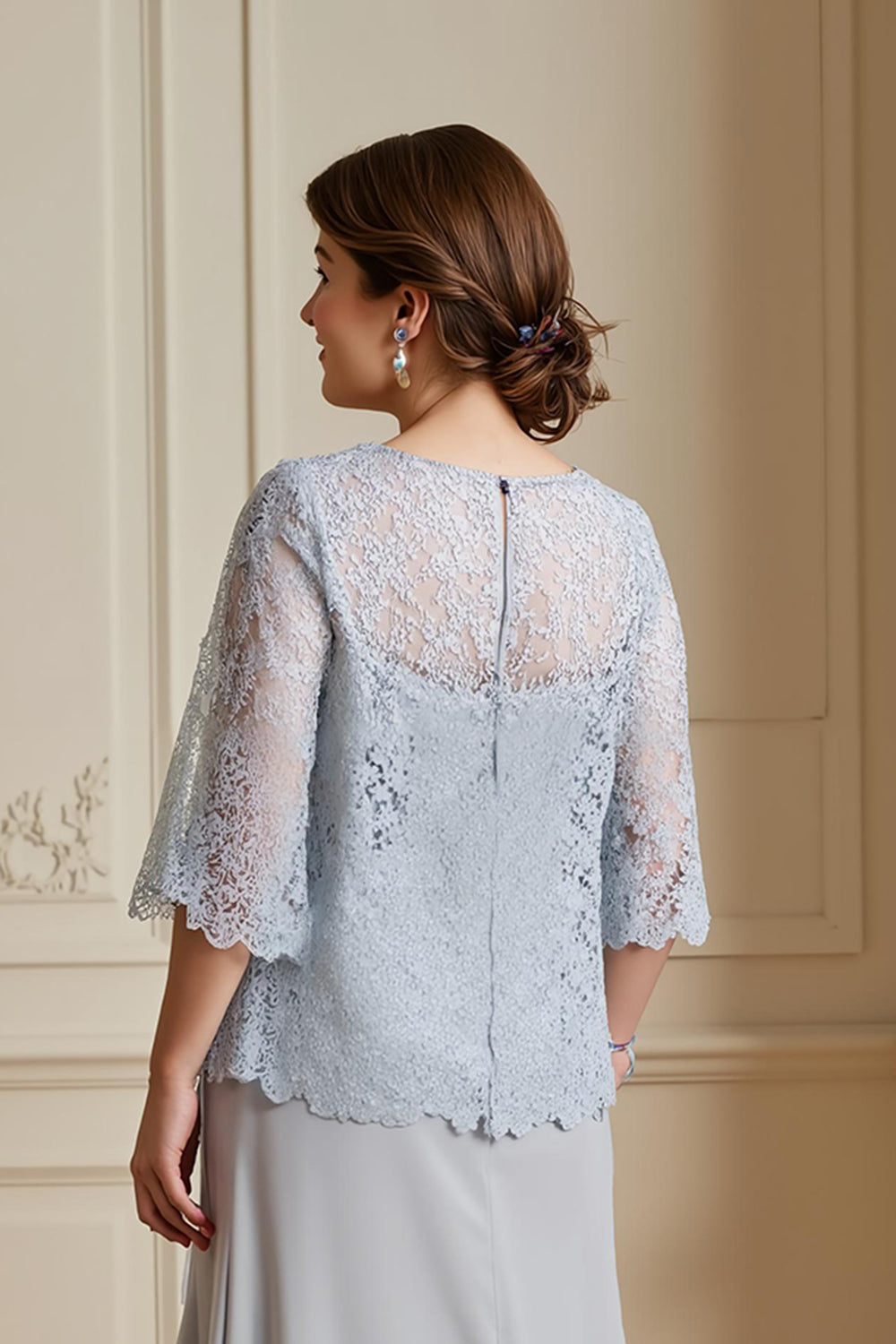 Argent A-ligne niveaux mousseline de soie dentelle manteau 2 pièces mère de la mariée robe