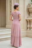 Dusty Rose A-ligne col en V longue mère de la mariée robe avec dentelle