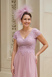 Dusty Rose A-ligne col en V longue mère de la mariée robe avec dentelle