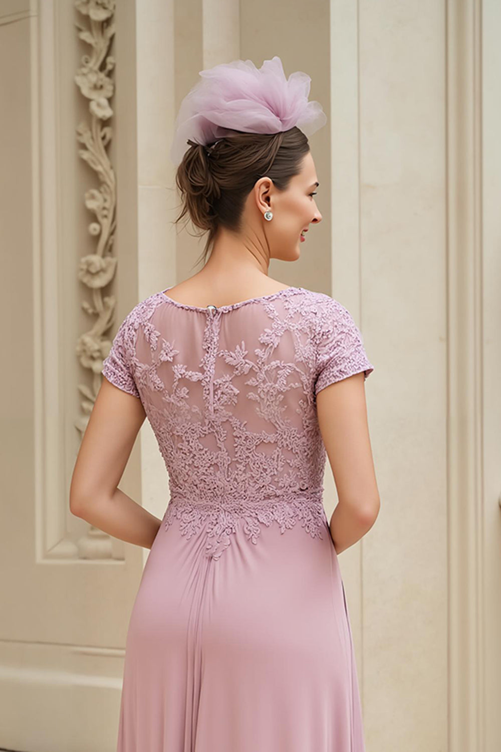 Dusty Rose A-ligne col en V longue mère de la mariée robe avec dentelle